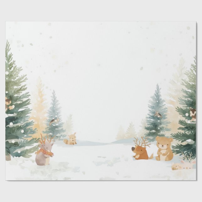 Winter Woodland Wrapping Paper – Snowy Pines (Flat)