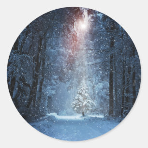 Winter woods classic round sticker
