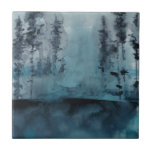 Winter Woods Tile<br><div class="desc">Winter Woods I by Chariklia Zarris. Features dark trees in deep blue hues in a watercolor-like style.</div>
