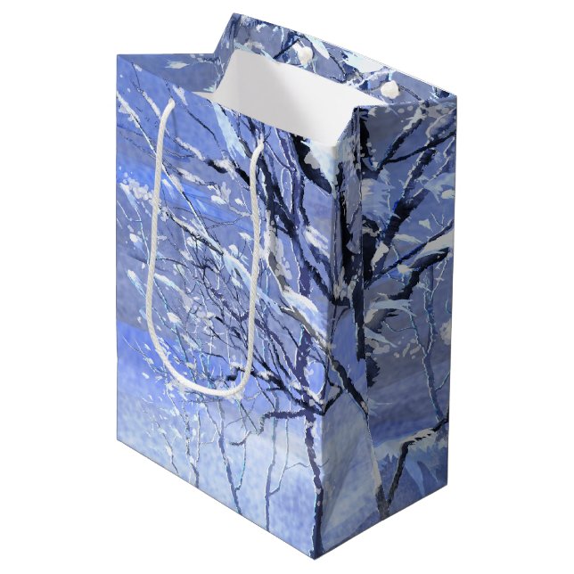 Winter Woods Watercolor Painting Gift Bag (Front Angled)