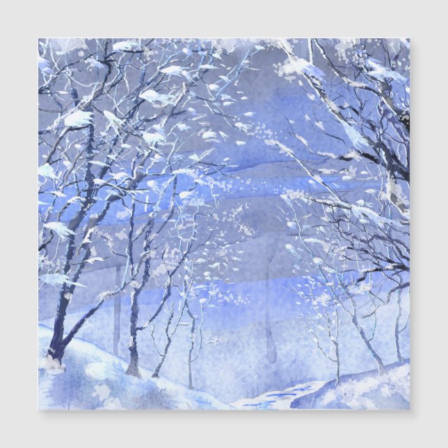 Winter Woods Watercolor Painting Magnetic Card (Front)