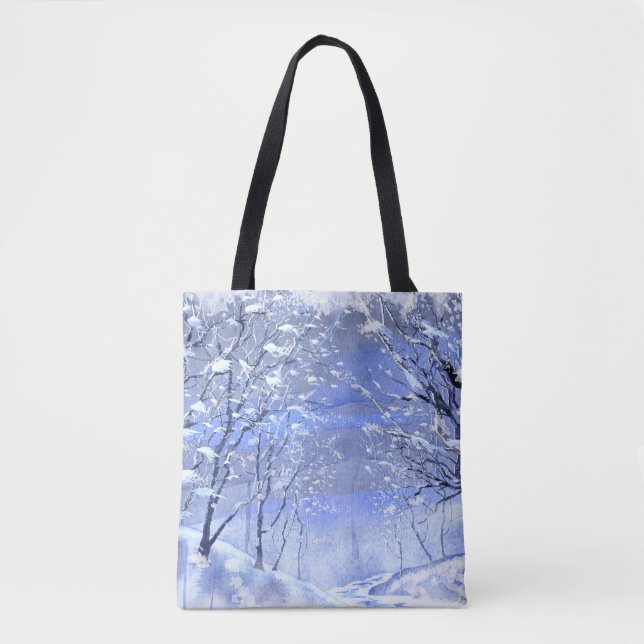 Winter Woods Watercolor Painting Tote Bag (Front)