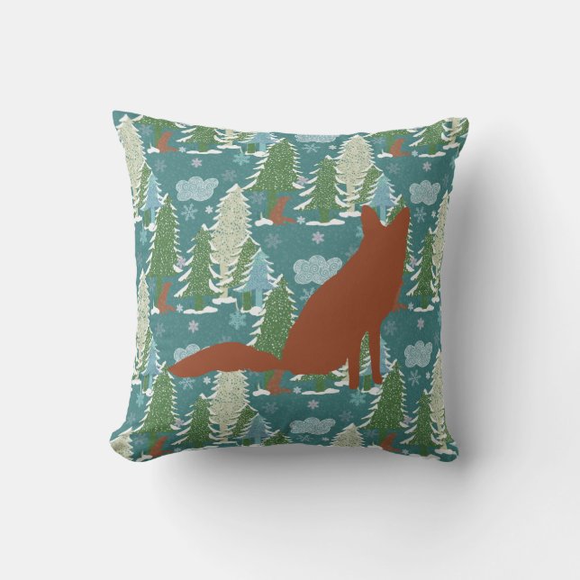 Winter Woods With Red Foxes Throw Pillow (Front)