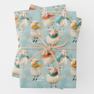 Winter woolly sheep wrapping paper sheet
