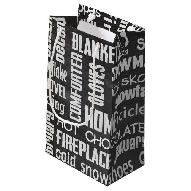 winter word cloud on chalkboard small gift bag (Back Angled)