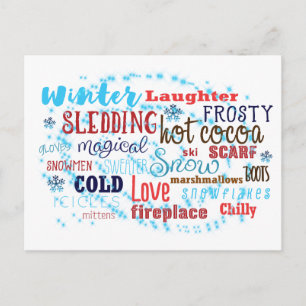Winter Words Fun Typography Holiday Postcard Card
