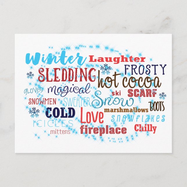 Winter Words Fun Typography Holiday Postcard Card (Front)