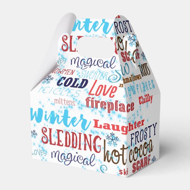 Winter Words Typography Fun Party Favour Boxes (Front Side)