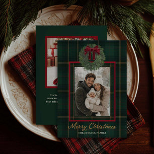 Winter Wreath and Plaid Photo Christmas Card