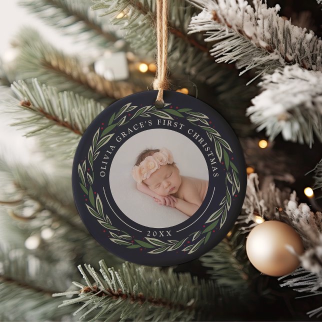 Winter Wreath | Baby's First Christmas Photo Ceramic Tree Decoration (Creator Uploaded)