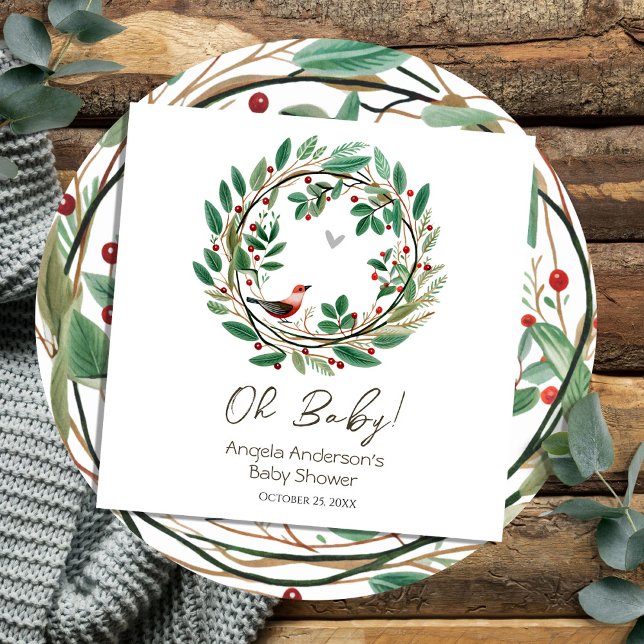 Winter Wreath Berry Christmas Baby Shower Napkin (Creator Uploaded)