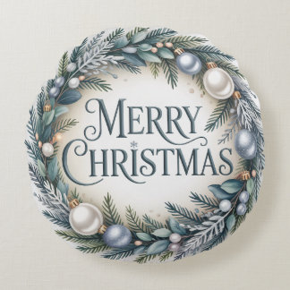 Winter Wreath Christmas Round Cushion