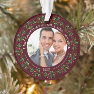 Winter Wreath First Christmas as Mr and Mrs Ornament