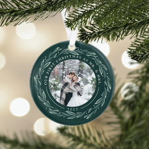 Winter Wreath   First Married Christmas Photo Ornament
