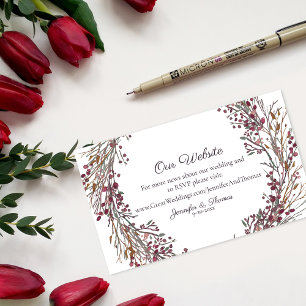 Winter Wreath Floral Wedding Website Scarlet Red Enclosure Card