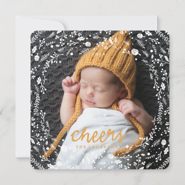 Winter Wreath Foliage CHEERS Holiday Card (Front)