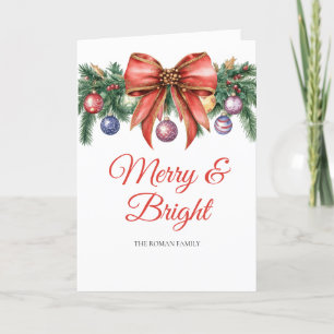 Winter Wreath Merry & Bright Christmas Greeting Holiday Card