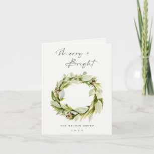 Winter Wreath Merry & Bright Christmas Logo Holiday Card