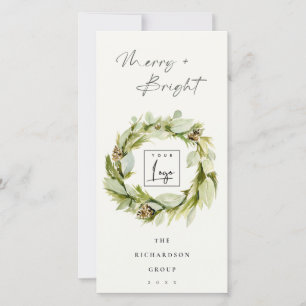 Winter Wreath Merry & Bright Christmas Logo Holiday Card