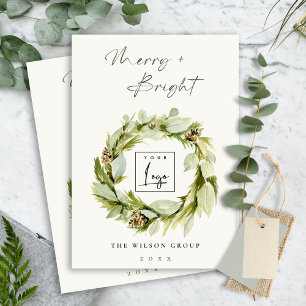 Winter Wreath Merry & Bright Christmas Logo Holiday Card