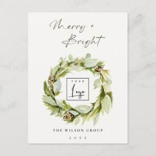 Winter Wreath Merry & Bright Christmas Logo Holiday Postcard