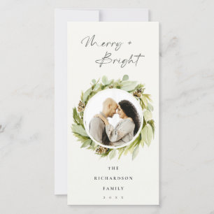 Winter Wreath Merry & Bright Christmas Photo Holiday Card
