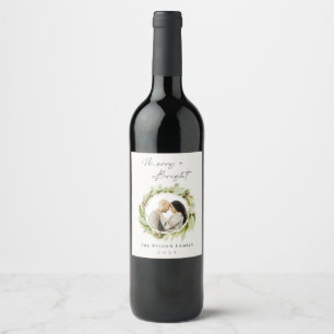 Winter Wreath Merry & Bright Photo Christmas Wine Label