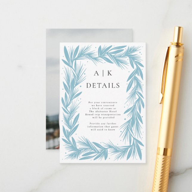 Winter Wreath Modern Wedding Details Enclosure Card (Front/Back In Situ)