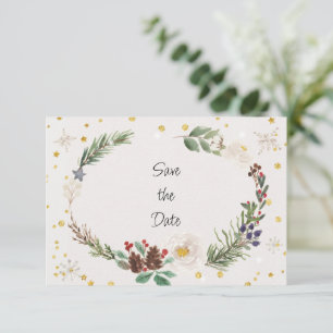 Winter Wreath of Pine Cones and Holly  Save The Date