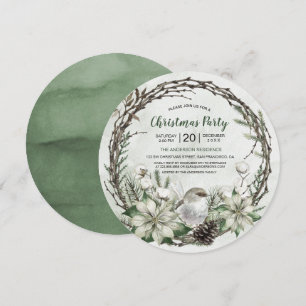 Winter Wreath Poinsettia & Bird Christmas Invitation
