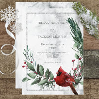 Winter Wreath & Red Cardinal Wedding Invitation