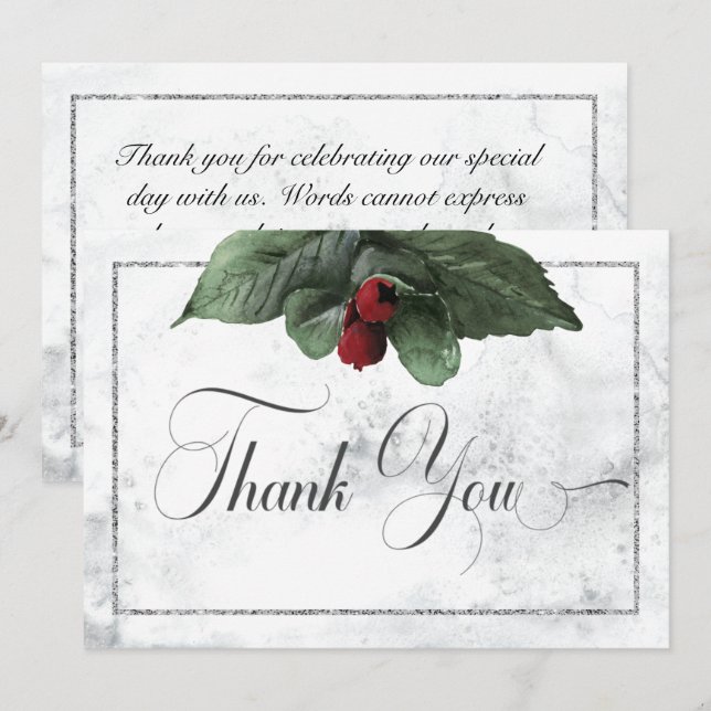 Winter Wreath & Red Cardinal Wedding Thank You Card (Front/Back)