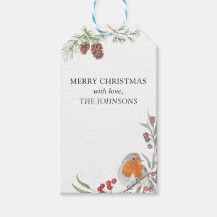 Winter Wreath Robin Mistletoe and Pine Christmas Gift Tags