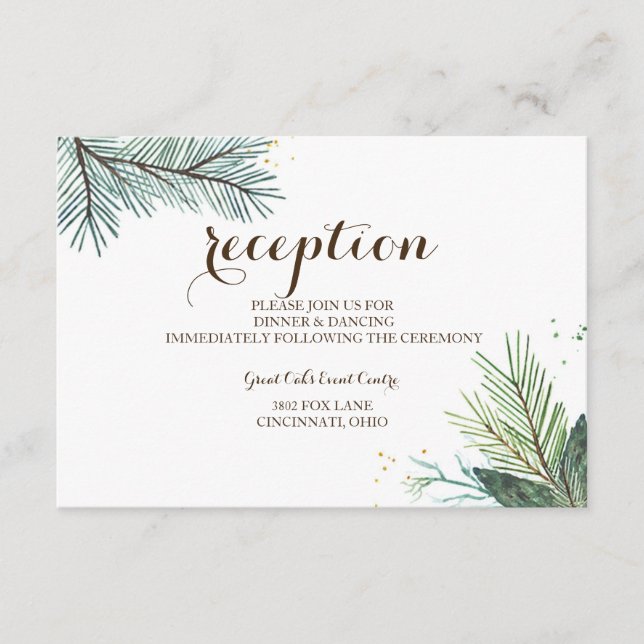 Winter Wreath Rustic Wedding Reception Card (Front)