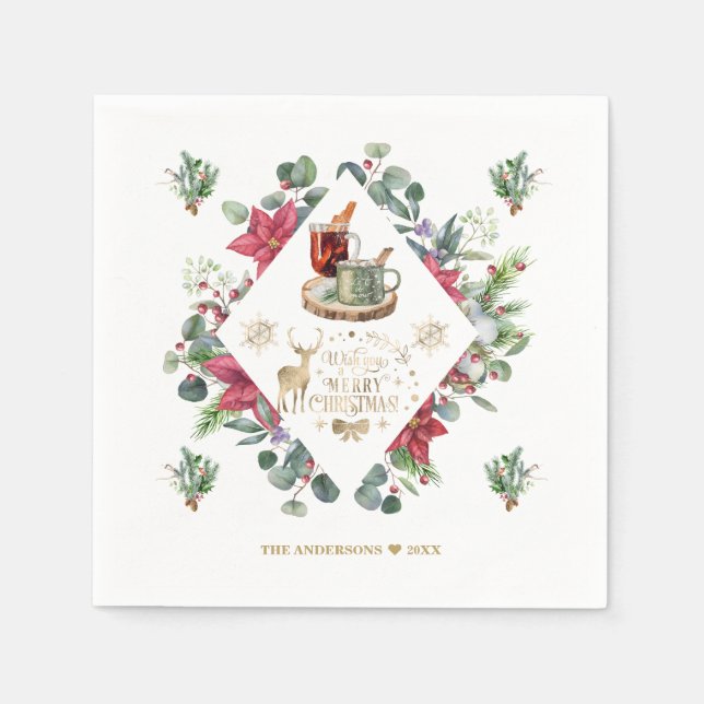 Winter Wreath Script Wish You A Merry Christmas Napkin (Front)