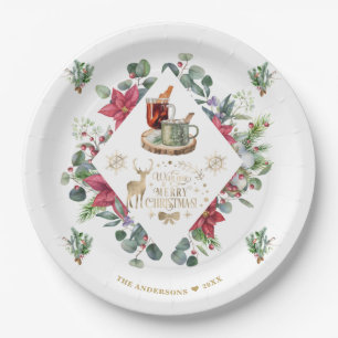 Winter Wreath Script Wish You A Merry Christmas Paper Plate