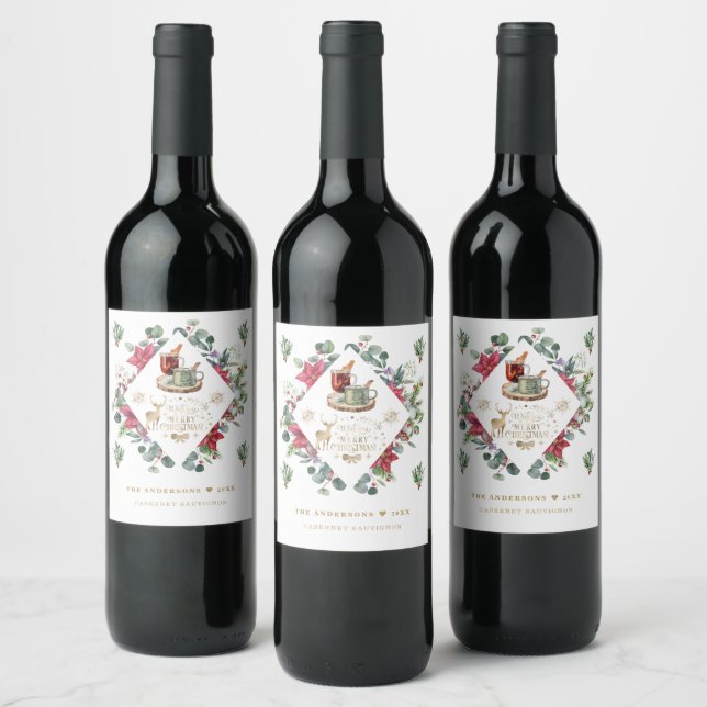 Winter Wreath Script Wish You A Merry Christmas Wine Label (Bottles)