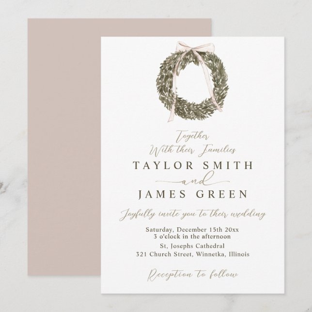 Winter wreath wedding Invitation (Front/Back)
