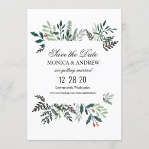 Winter Wreath Wedding Save the Date Invitation