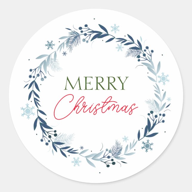 Winter wreath with Merry Christmas  Classic Round Sticker (Front)