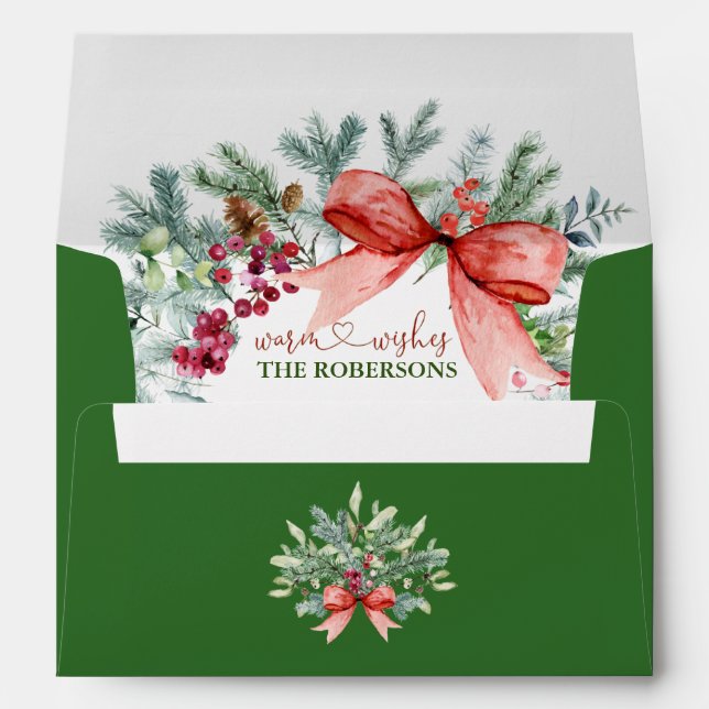Winter Wreath Xmas Green Custom Return Address Envelope (Back (Bottom))