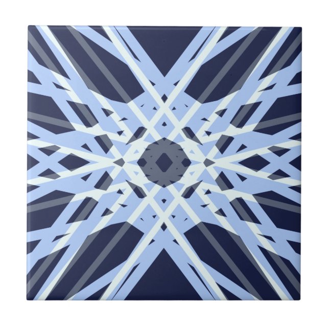 Winter Xmas Blue Grey Gray Retro Geometric Pattern Tile (Front)