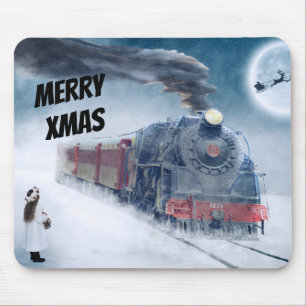 Winter Xmas Train with Girl Mouse Mat