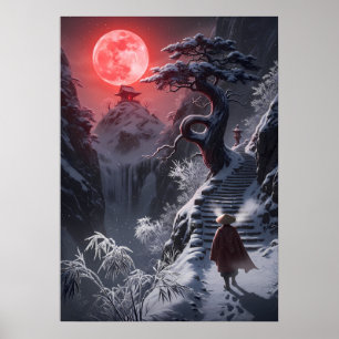 Winter Zen Journey: Red Moon Temple Poster