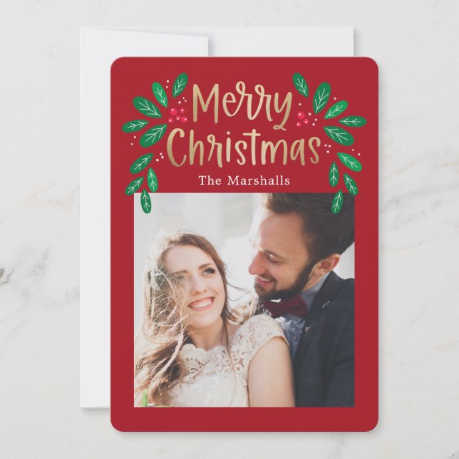 Winterberries Editable Colour Christmas Photo Card (Front)