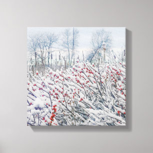 winterberry and cattails canvas print