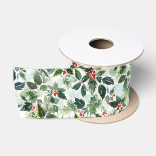 Winterberry and Variegated Foliage Christmas Satin Ribbon