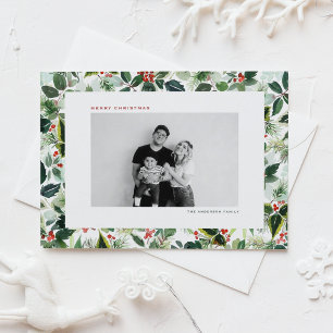 Winterberry and Variegated Leaves Photo Christmas Holiday Postcard