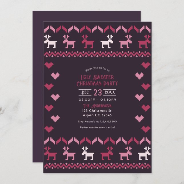 Winterberry Bliss Ugly Sweater Christmas Party Invitation (Front/Back)