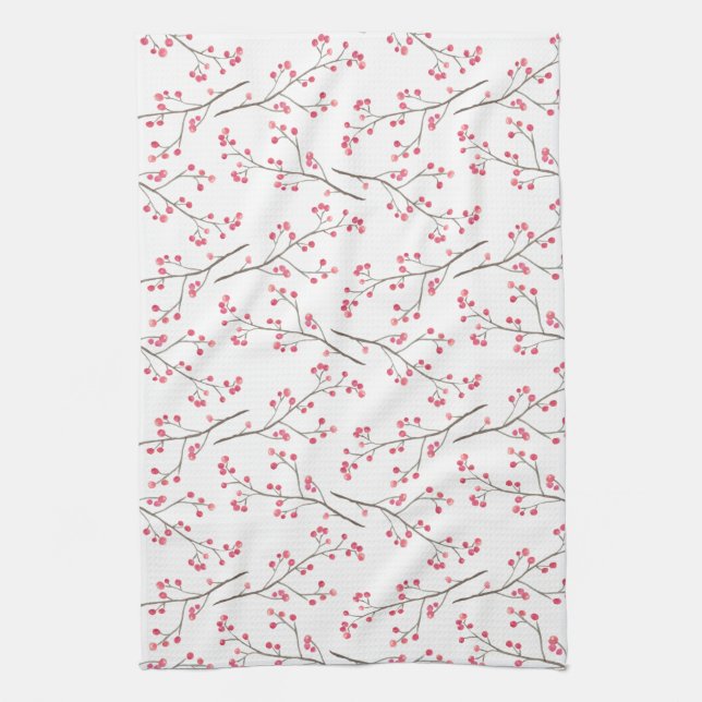 Winterberry Branch Watercolor Holiday Tea Towel (Vertical)